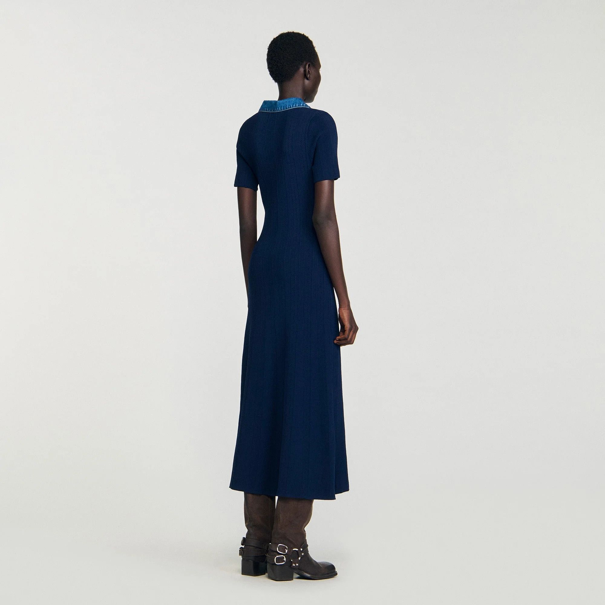 Sandro - Váy maxi cổ denim